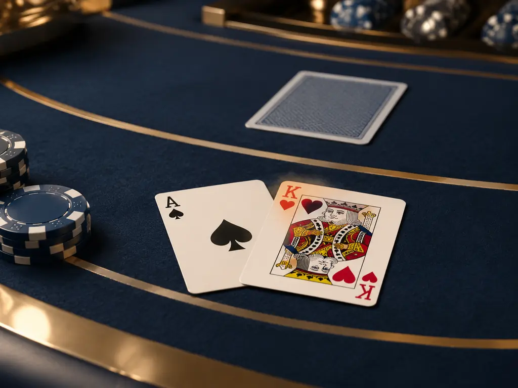 Ace dan kartu bergambar di meja blackjack